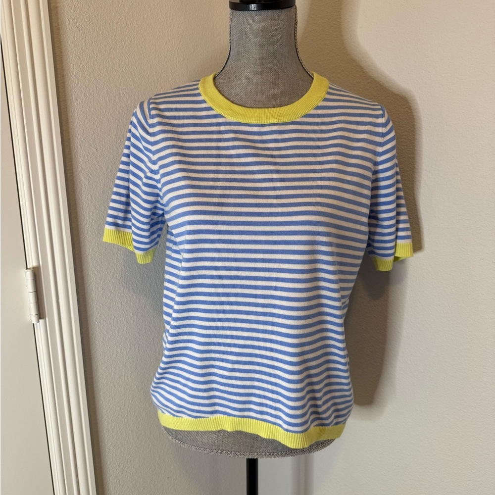 Blue and White Striped Sweater with Yellow Accents | M